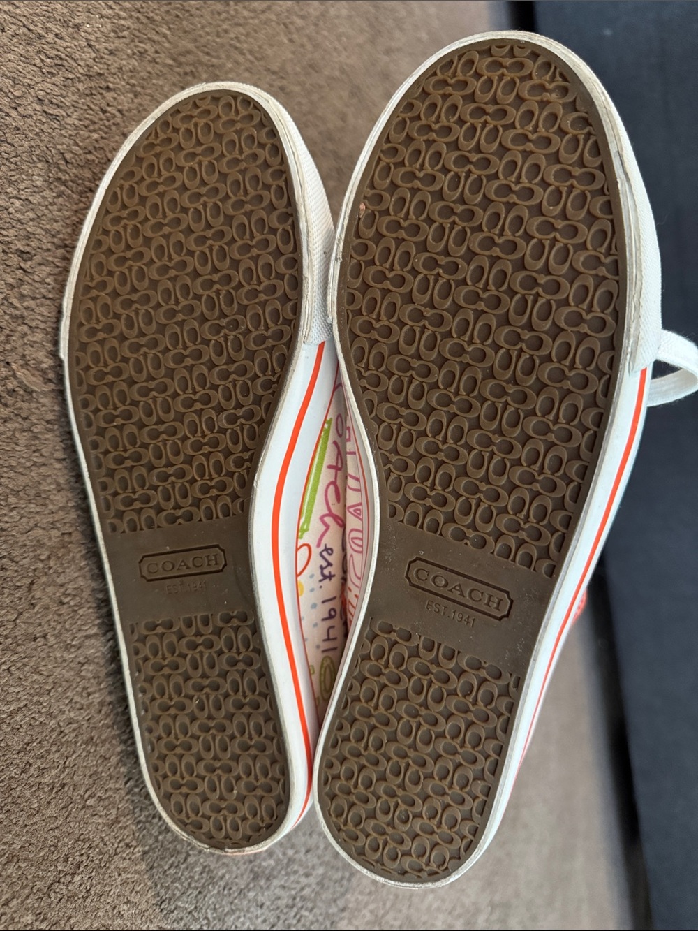 Coach woman White Multicolor coach Logo High-Top Sneakers with Orange Trim - Picture 4 of 6